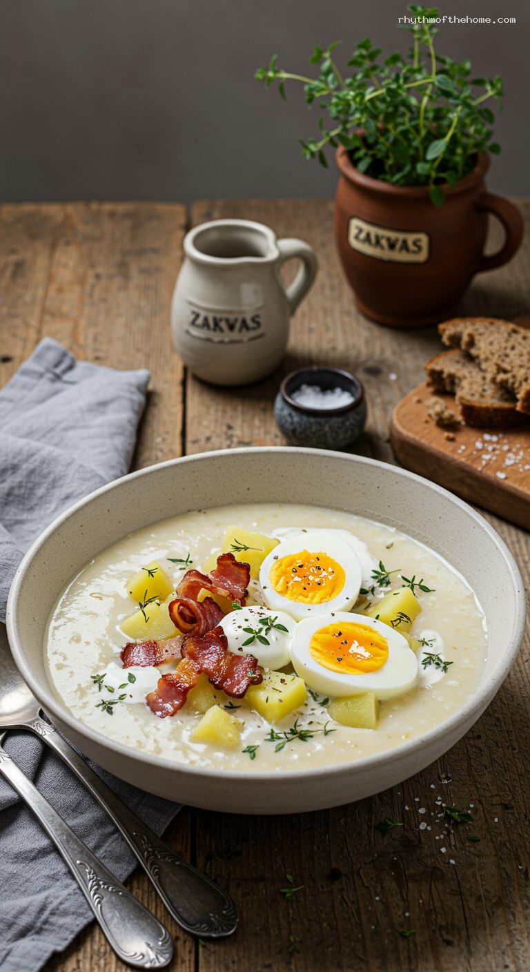 Barszcz Biały with Smoked Sausage and Eggs