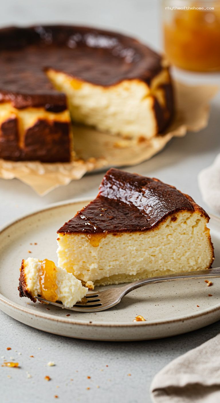 Basque Burnt Cheesecake with Orange Marmalade Swirl – Closeup