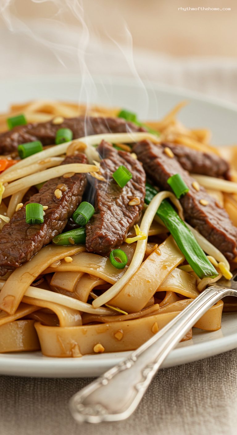 Beef Chow Fun with Wok Hei – Closeup