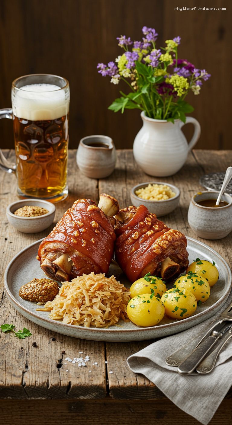 Beer-Braised and Roasted Pork Knuckle with Sauerkraut