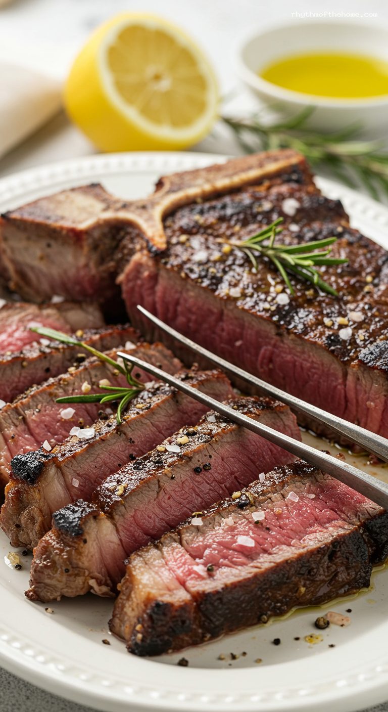 Bistecca alla Fiorentina with Charred Crust and Rare Center – Closeup
