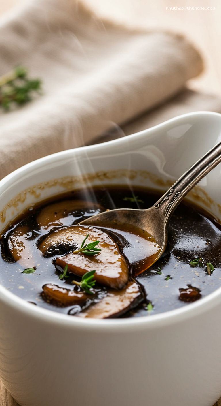 Black Garlic Mushroom Balsamic-Soy Pan Sauce – Closeup