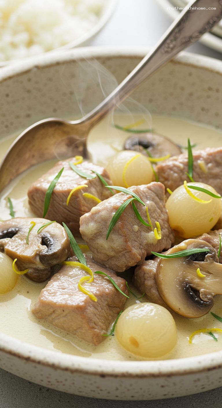 Blanquette de Veau with Lemon Cream and Tarragon – Closeup