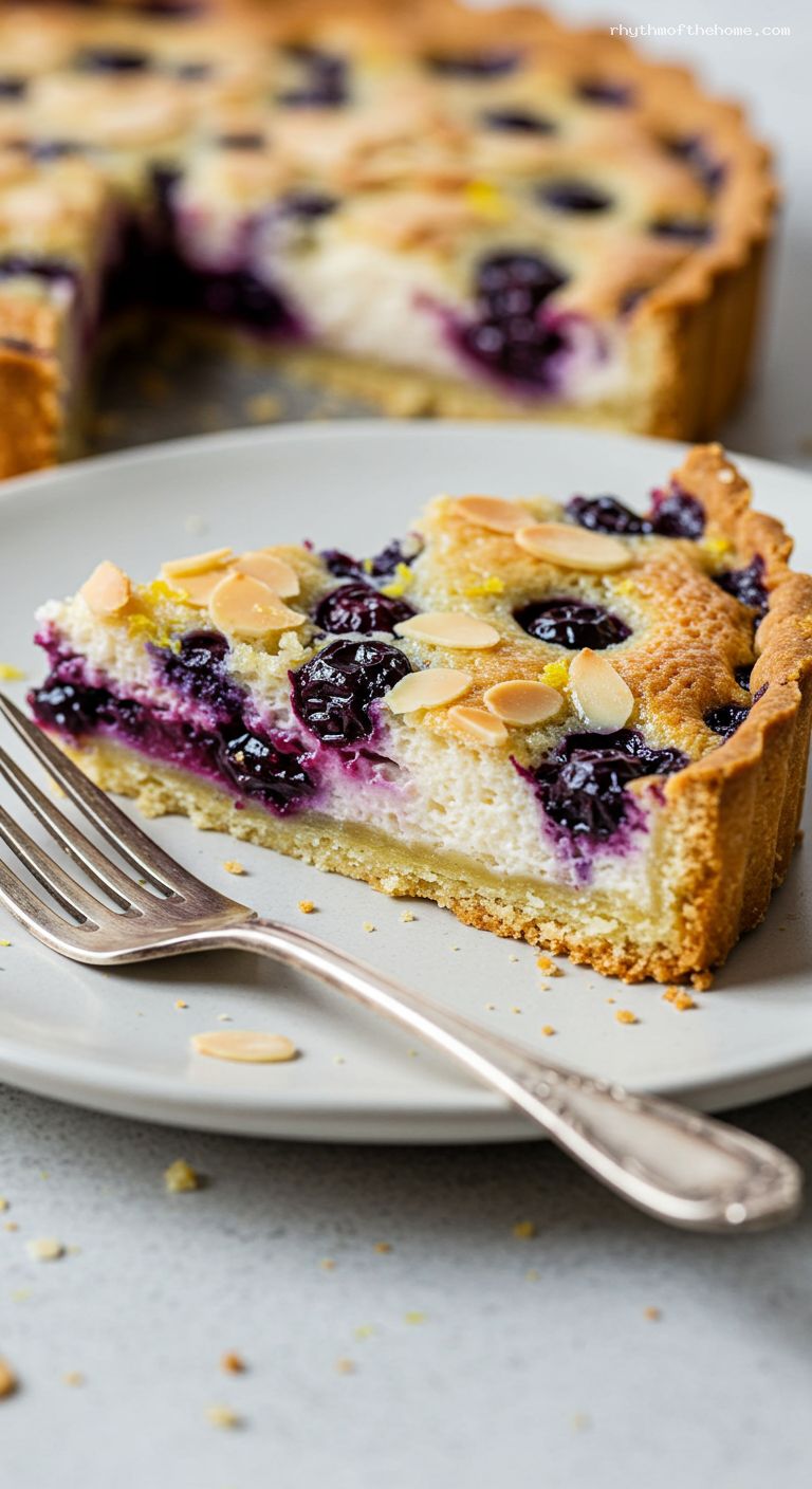 Blueberry Almond Frangipane Tart with Lemon Glaze – Closeup