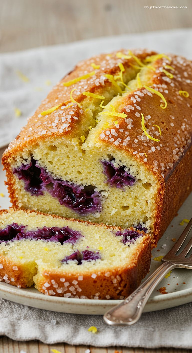 Blueberry Lemon Ricotta Olive Oil Loaf Cake – Closeup