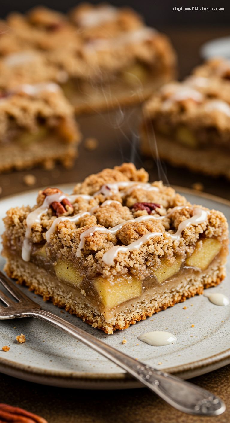 Brown Butter Apple Crumble Bars with Vanilla Glaze – Closeup