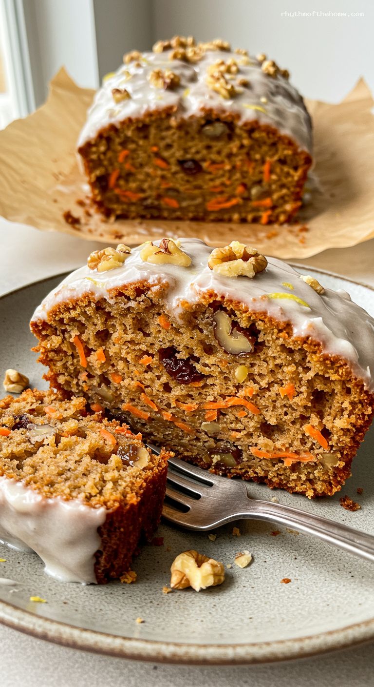 Brown Butter Carrot Spice Loaf with Vanilla Bean Glaze – Closeup