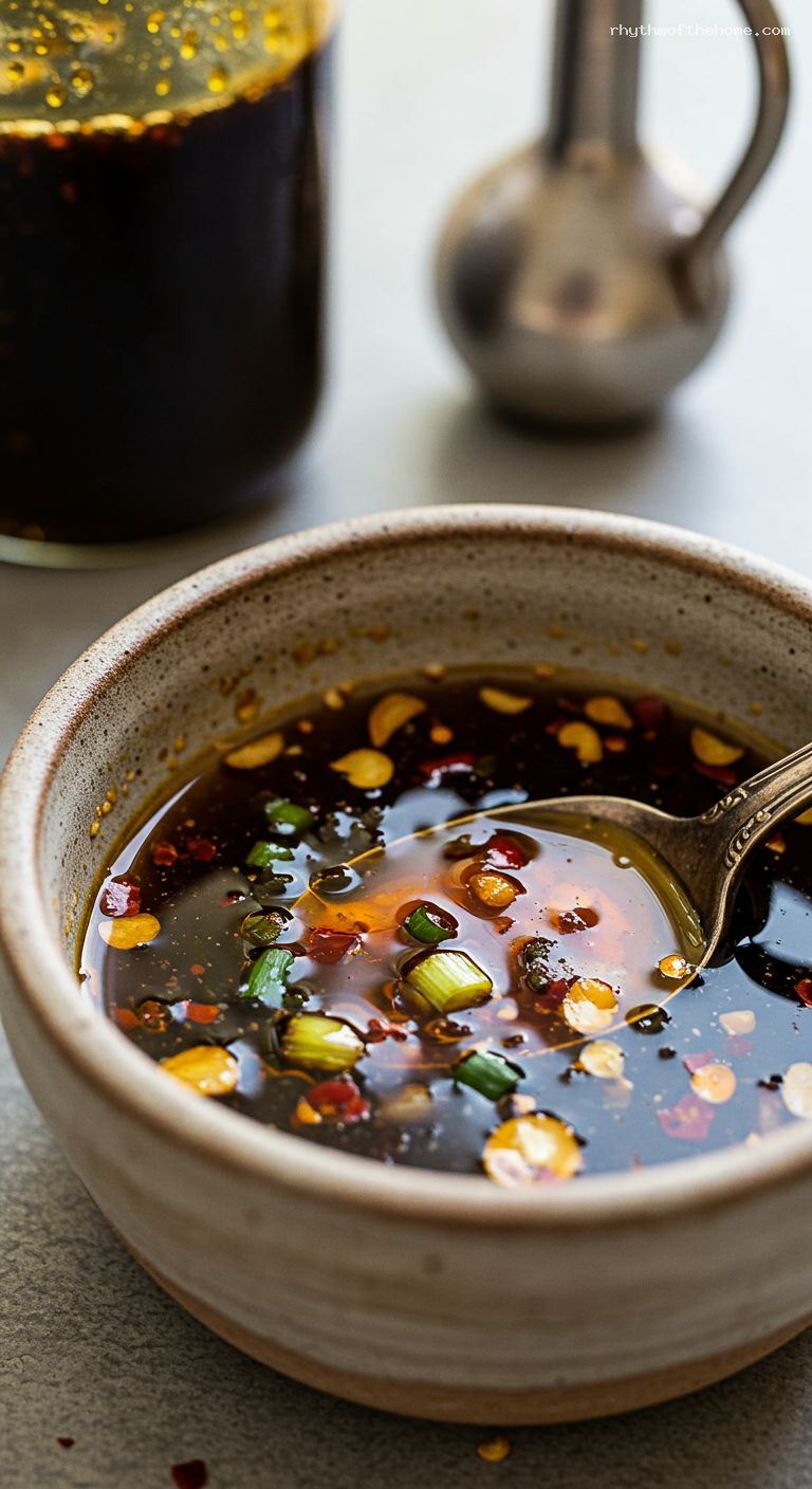 Browned-Scallion Chili-Crisp Vinaigrette – Closeup