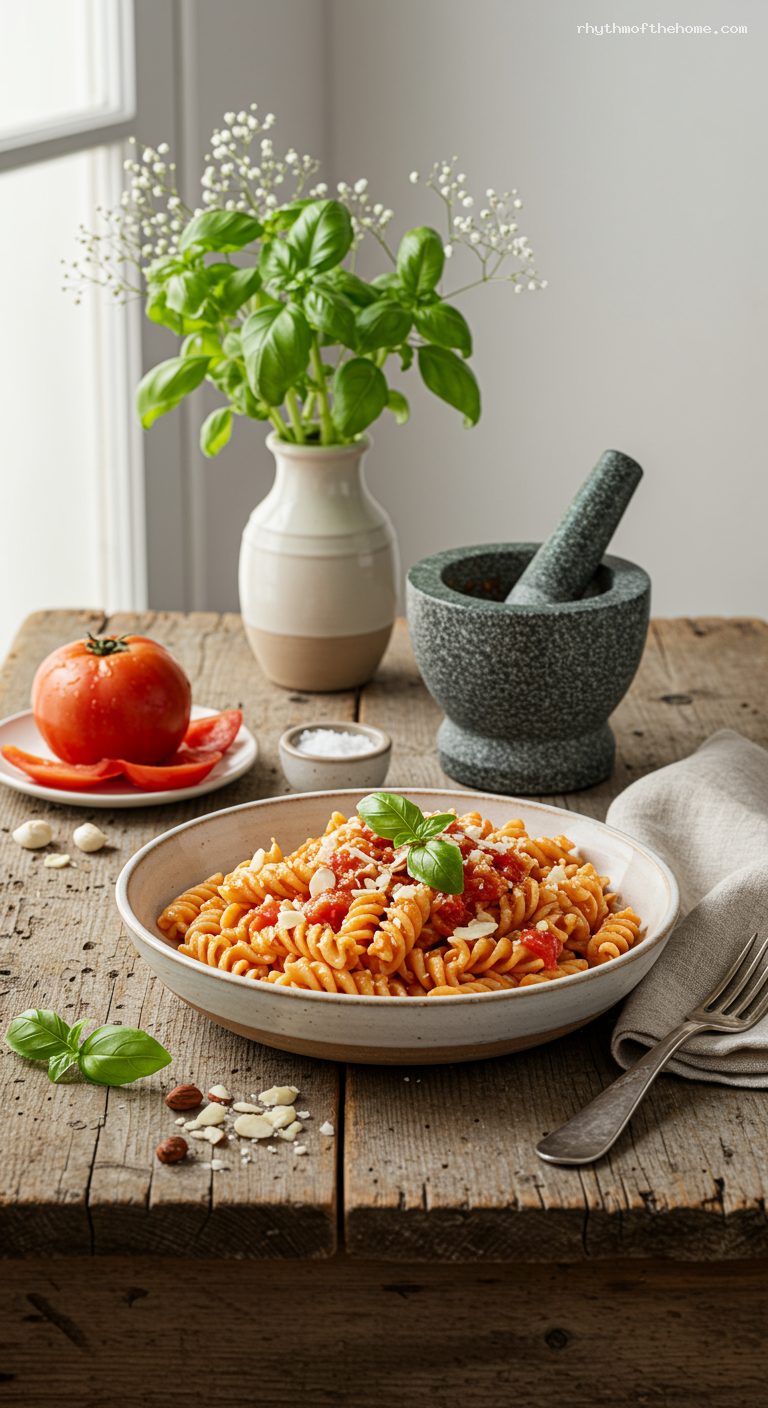 Busiate al Pesto Trapanese with Almonds and Basil