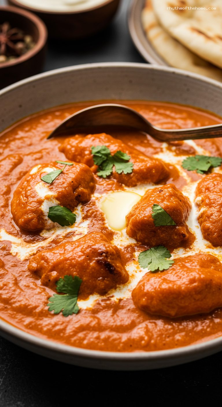 Butter Chicken (Murgh Makhani) in Silky Tomato Butter Sauce – Closeup