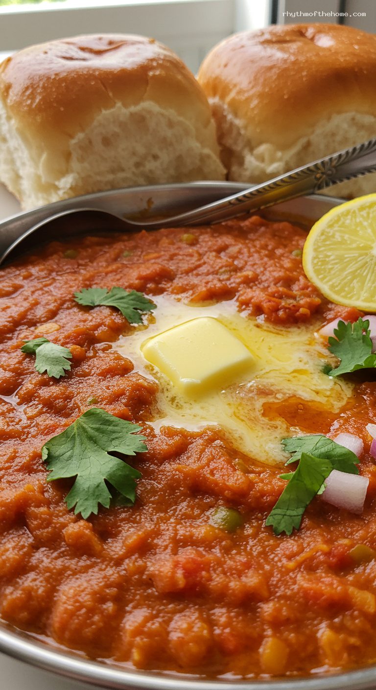Buttery Pav Bhaji with Toasted Pav – Closeup