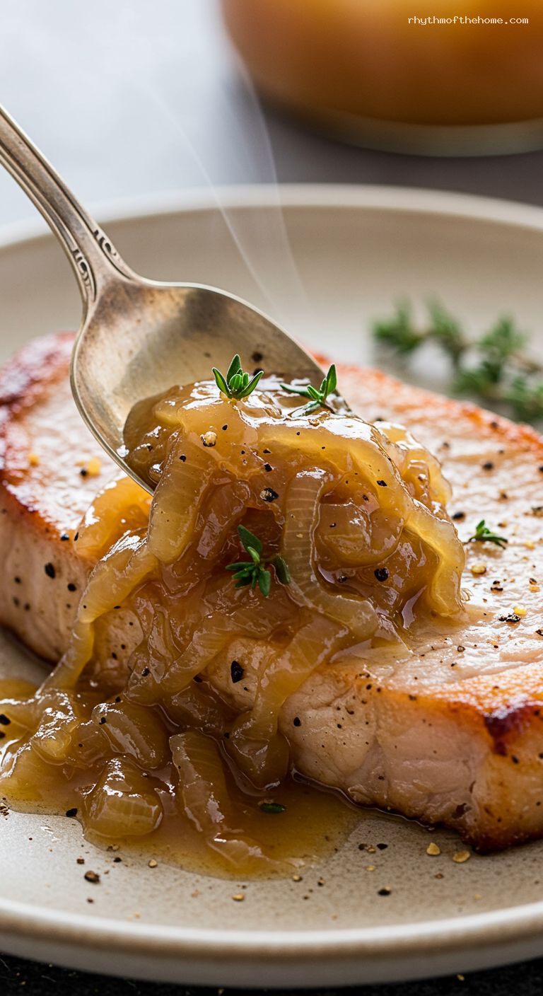 Caramelized Onion Cider-Dijon Pan Gravy – Closeup