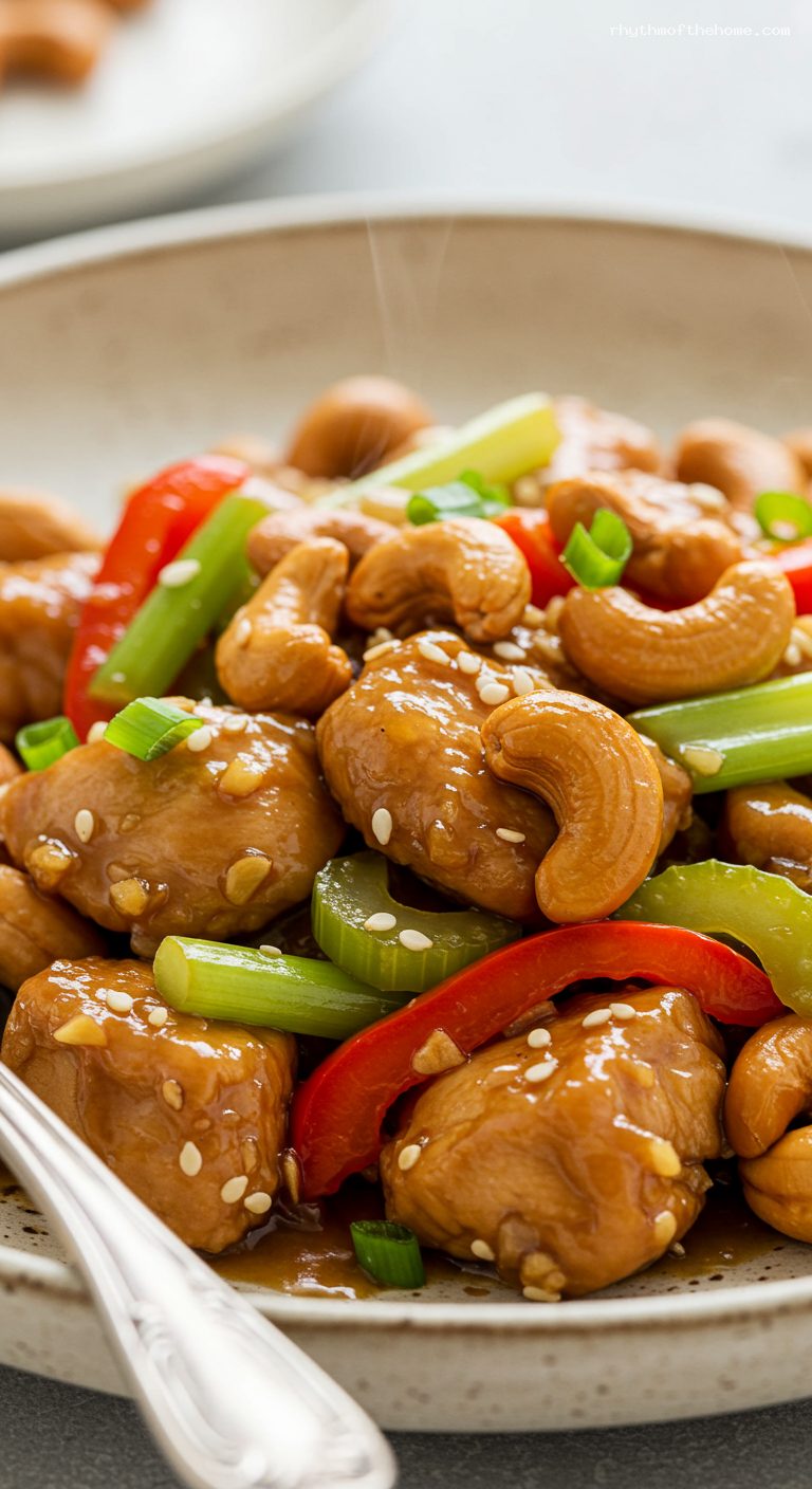 Cashew Chicken with Celery and Bell Peppers – Closeup