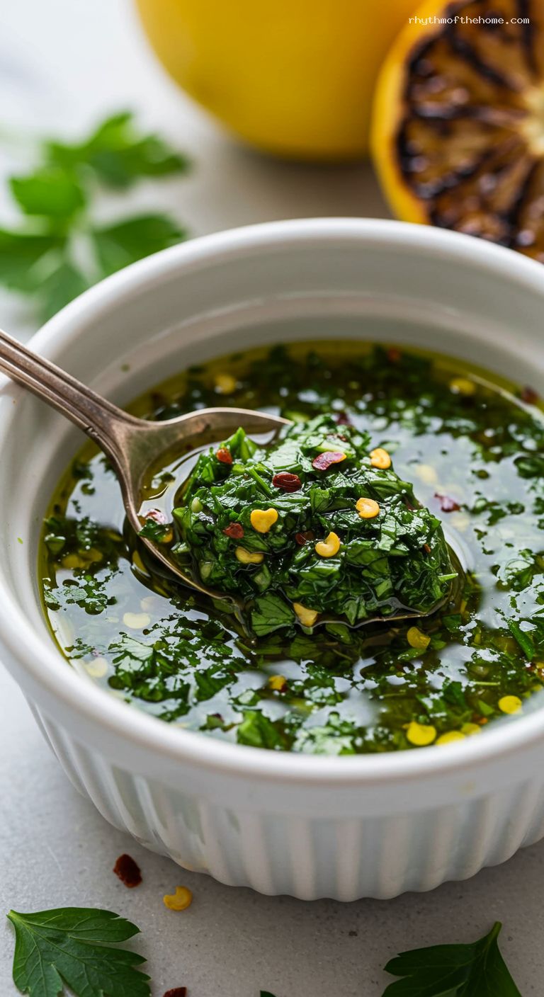 Charred Lemon Chimichurri Sauce – Closeup