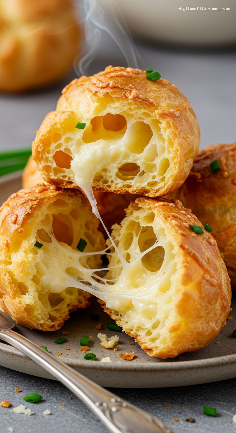 Cheesy Gruyère Gougères (Savory Puff Pastry Bites) – Closeup