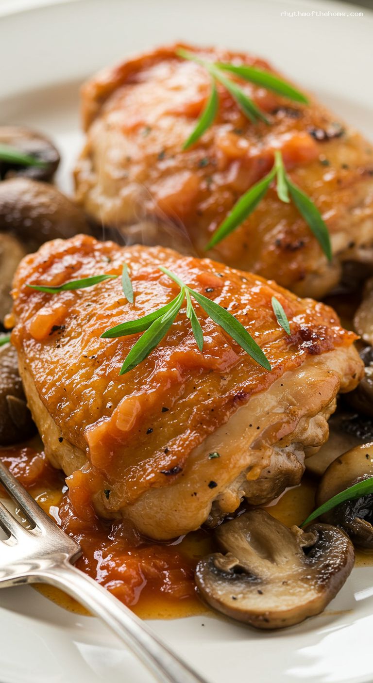 Chicken Chasseur with Mushrooms and Tarragon – Closeup