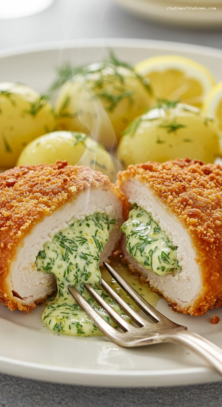 Chicken Kiev with Dill-Parsley Butter – Closeup