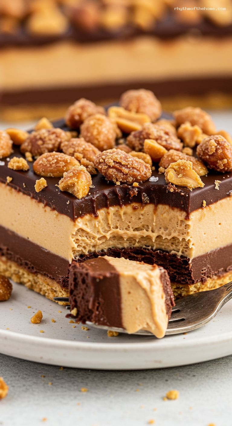 Chocolate Peanut Butter Icebox Cake with Graham Crackers – Closeup