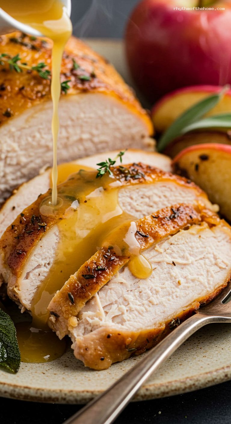 Cider-Brined Turkey Breast with Sage Cider Gravy – Closeup