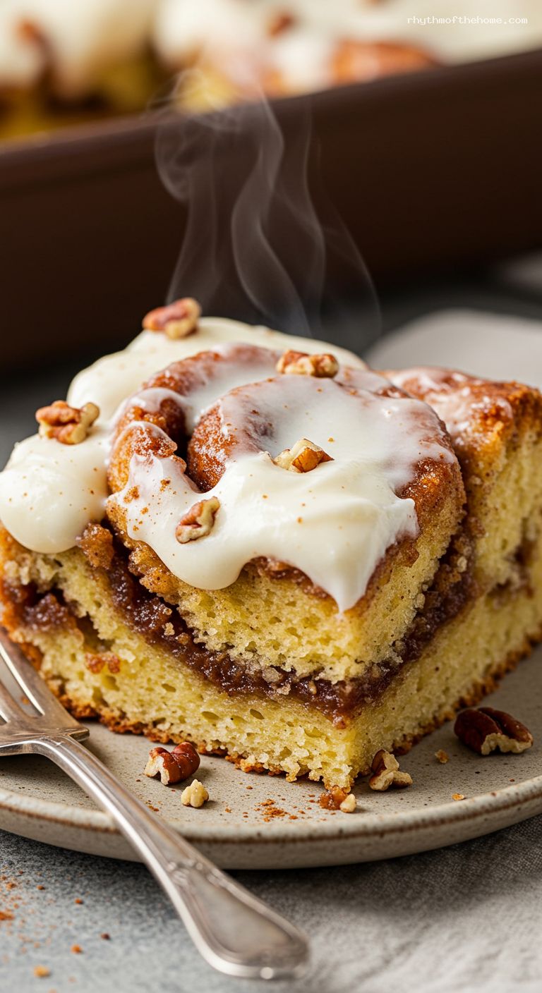 Cinnamon Roll Bread Pudding with Cream Cheese Icing – Closeup