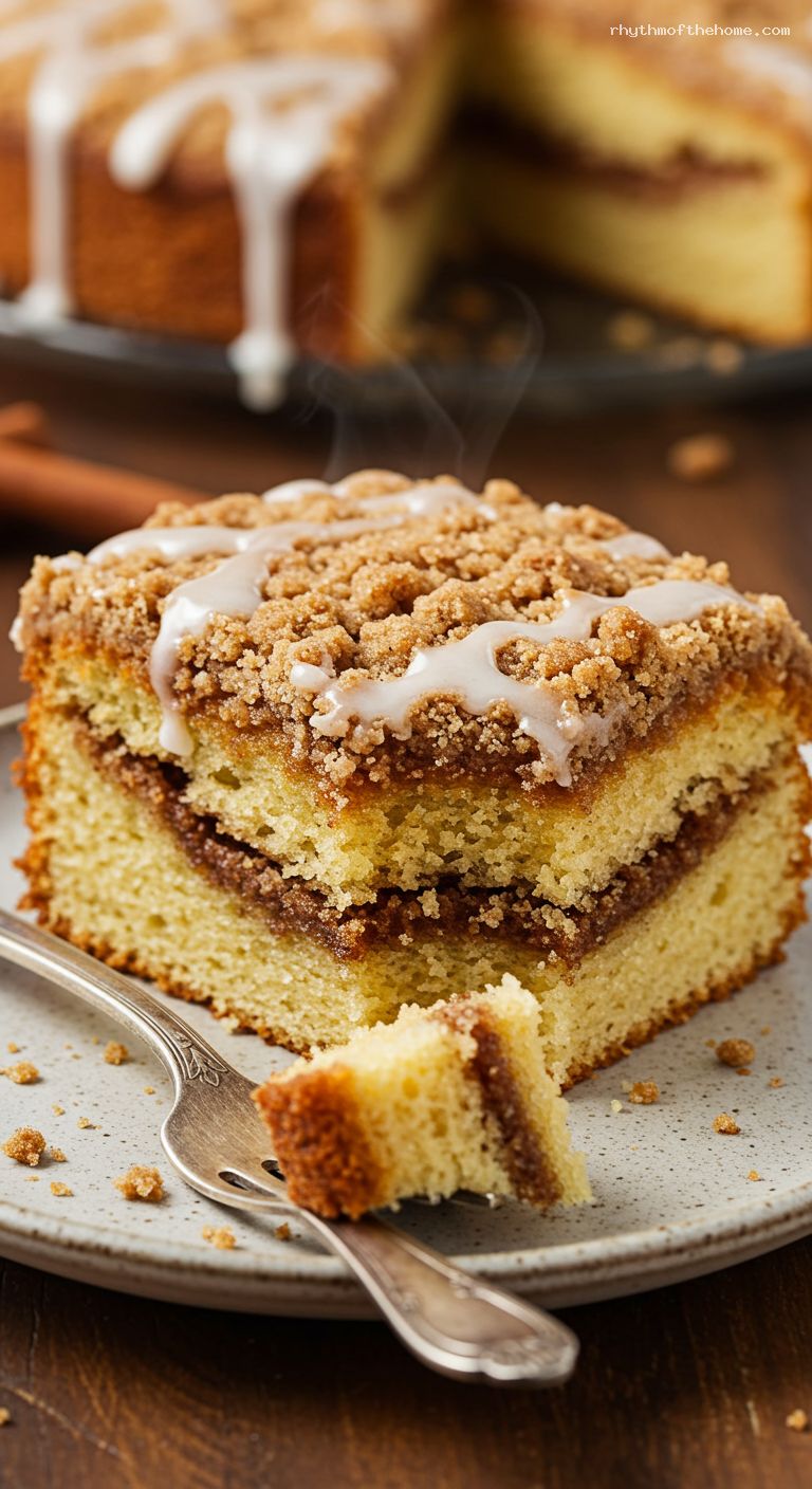 Cinnamon Streusel Coffee Cake with Vanilla Glaze – Closeup