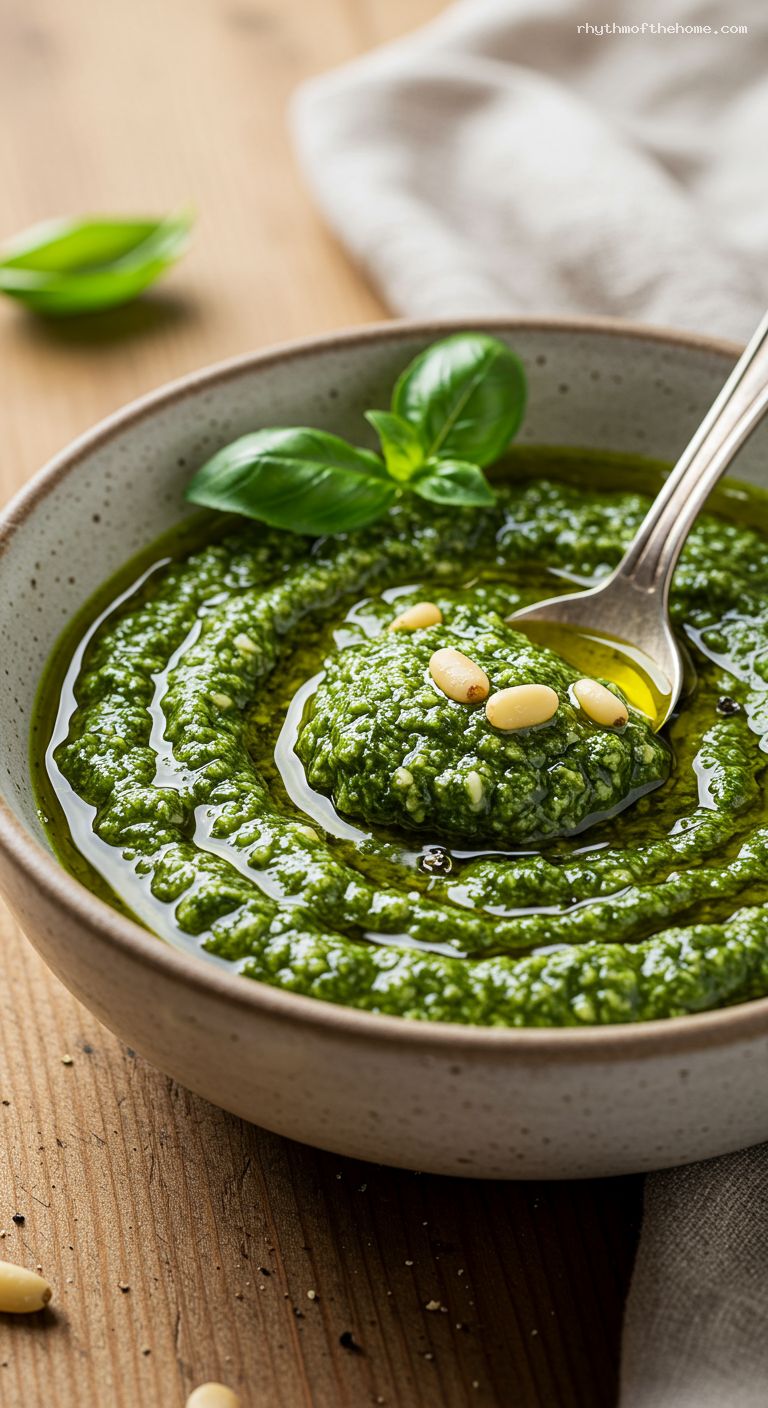 Classic Basil Pesto Sauce (No-Food Focus) – Closeup