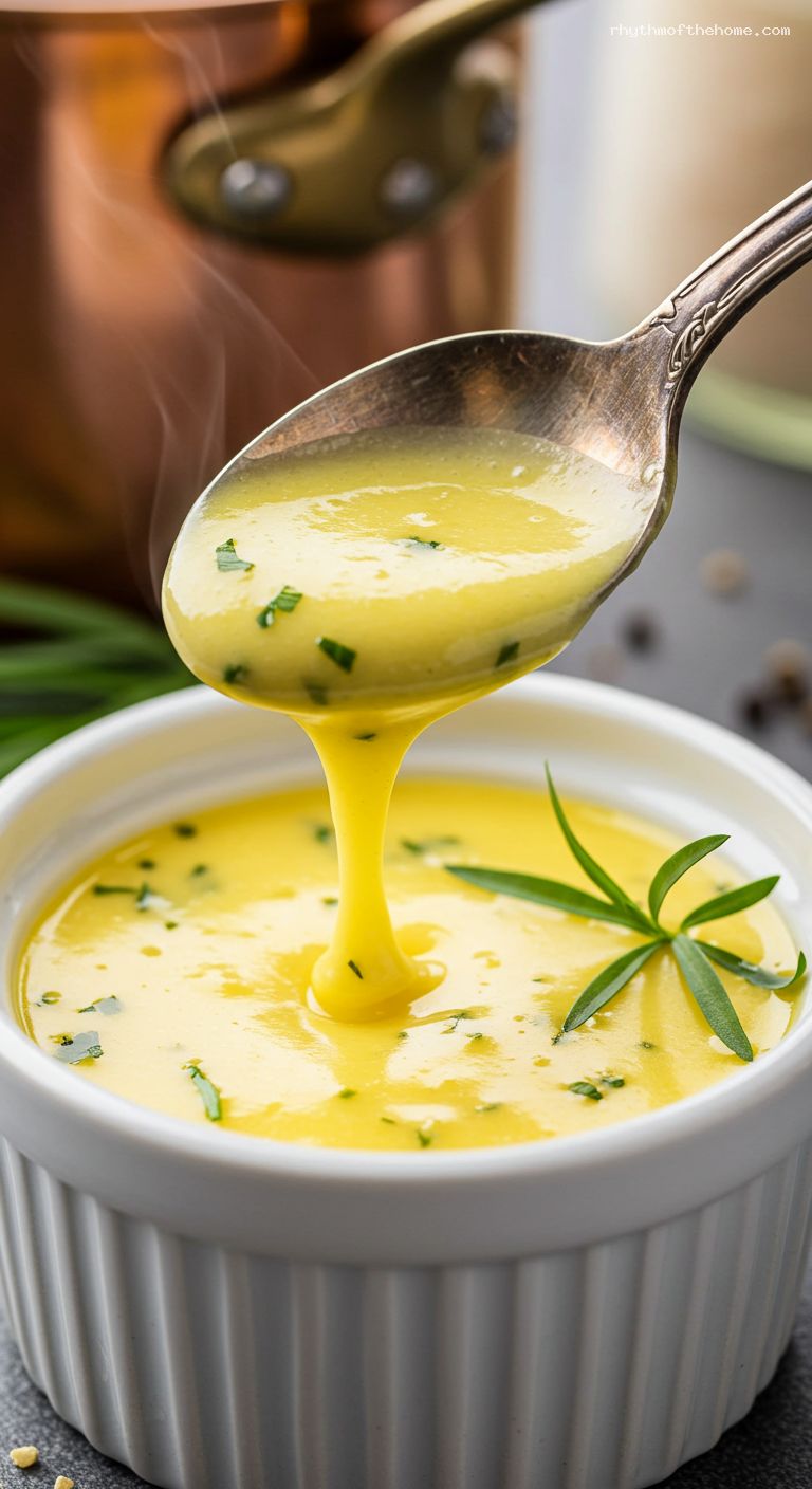 Classic Béarnaise Sauce with Tarragon and Lemon – Closeup