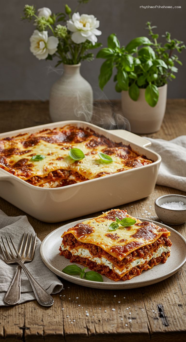 Classic Beef Ragù Lasagna with Ricotta and Mozzarella