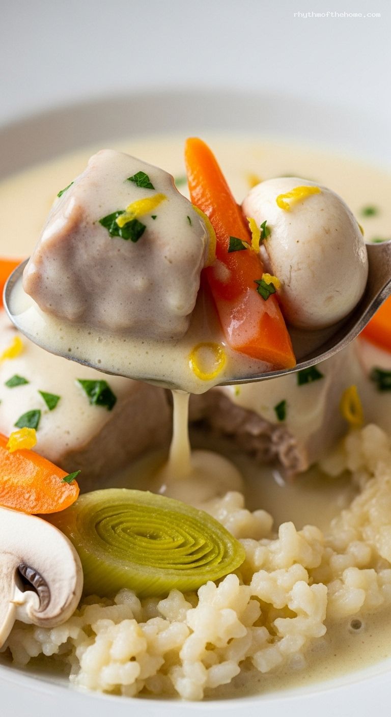 Classic Blanquette de Veau with Lemony Cream Sauce – Closeup