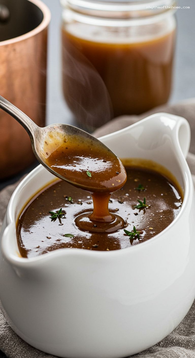 Classic Brown Pan Gravy from Drippings – Closeup