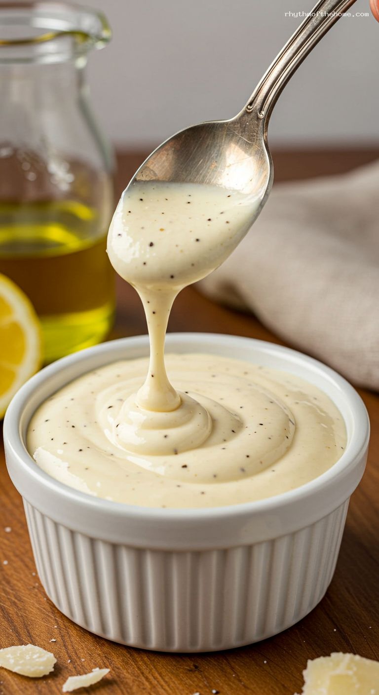 Classic Caesar Anchovy-Parmesan Sauce (No Salad Needed) – Closeup