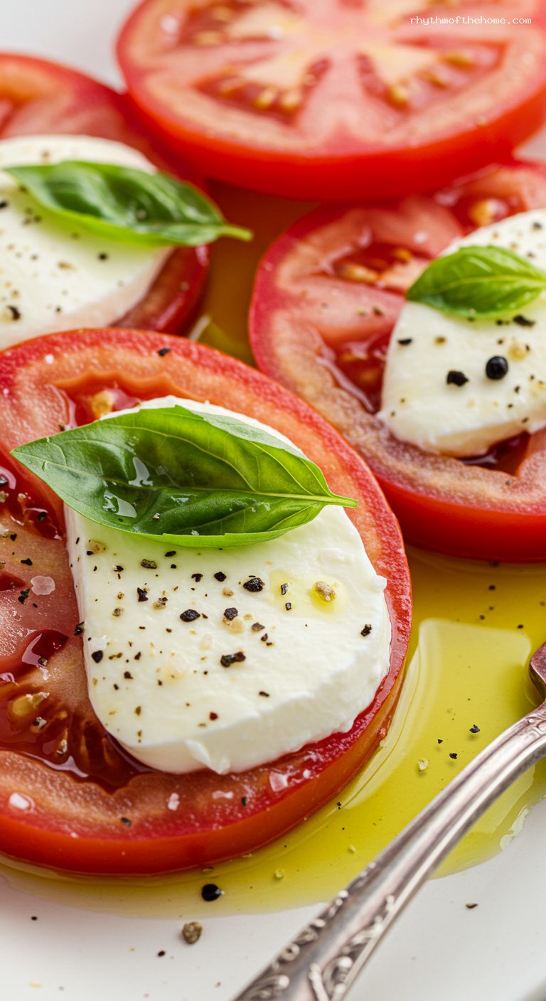 Classic Caprese Salad with Buffalo Mozzarella – Closeup