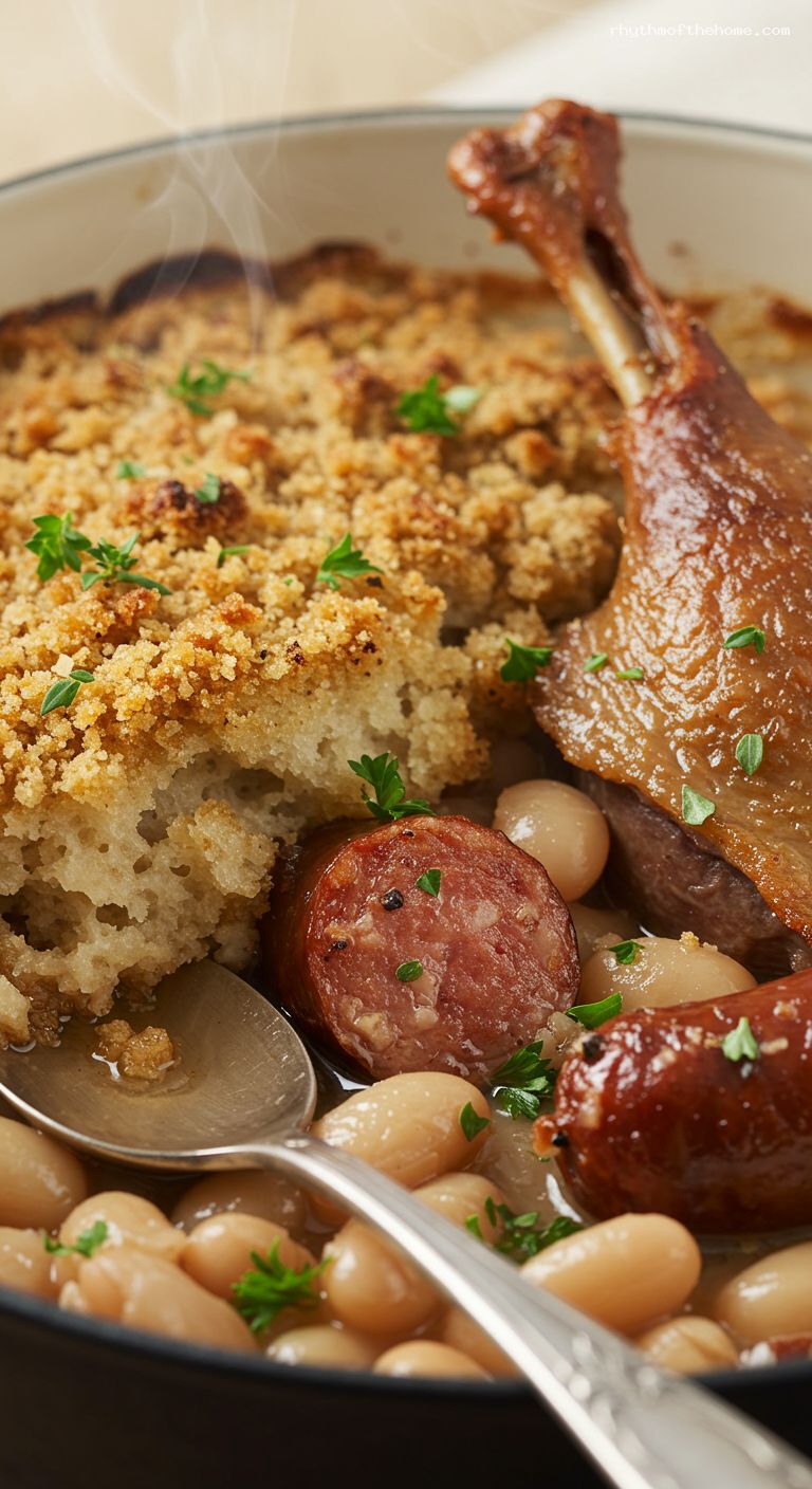 Classic Cassoulet with Duck Confit and Sausage – Closeup