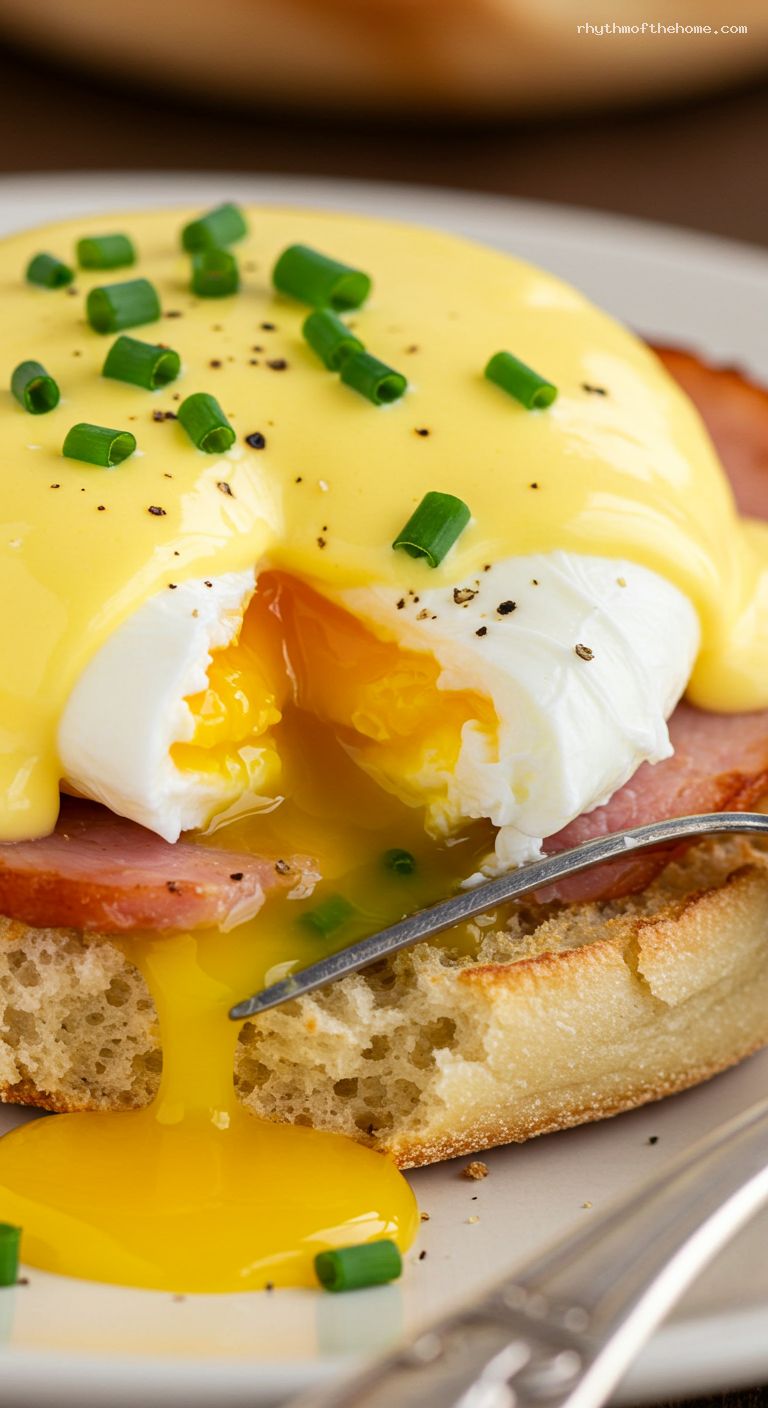 Classic Eggs Benedict with Lemon Hollandaise – Closeup