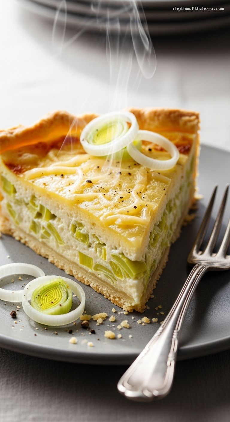Classic Flamiche aux Poireaux with Gruyère – Closeup