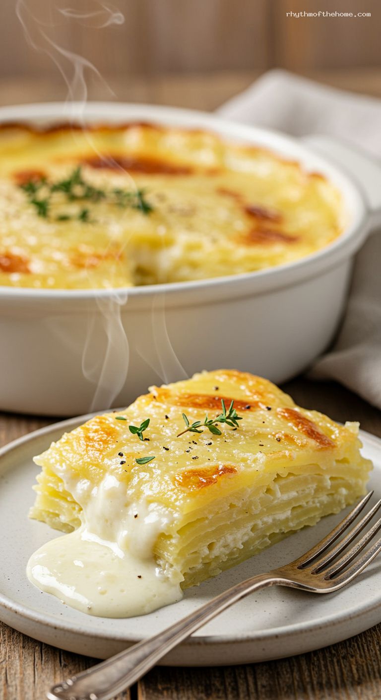 Classic Gratin Dauphinois with Cream and Garlic – Closeup