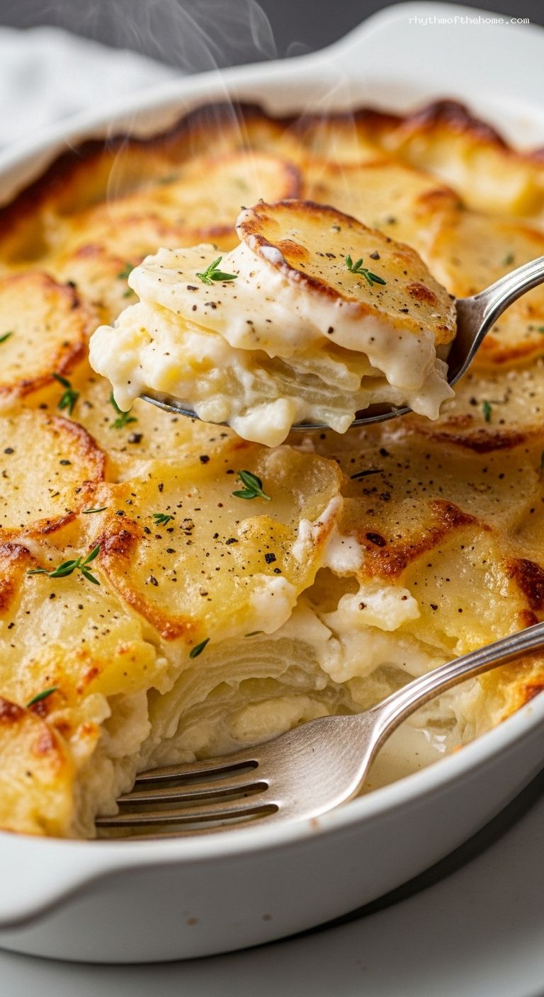 Classic Gratin Dauphinois with Cream and Garlic – Closeup