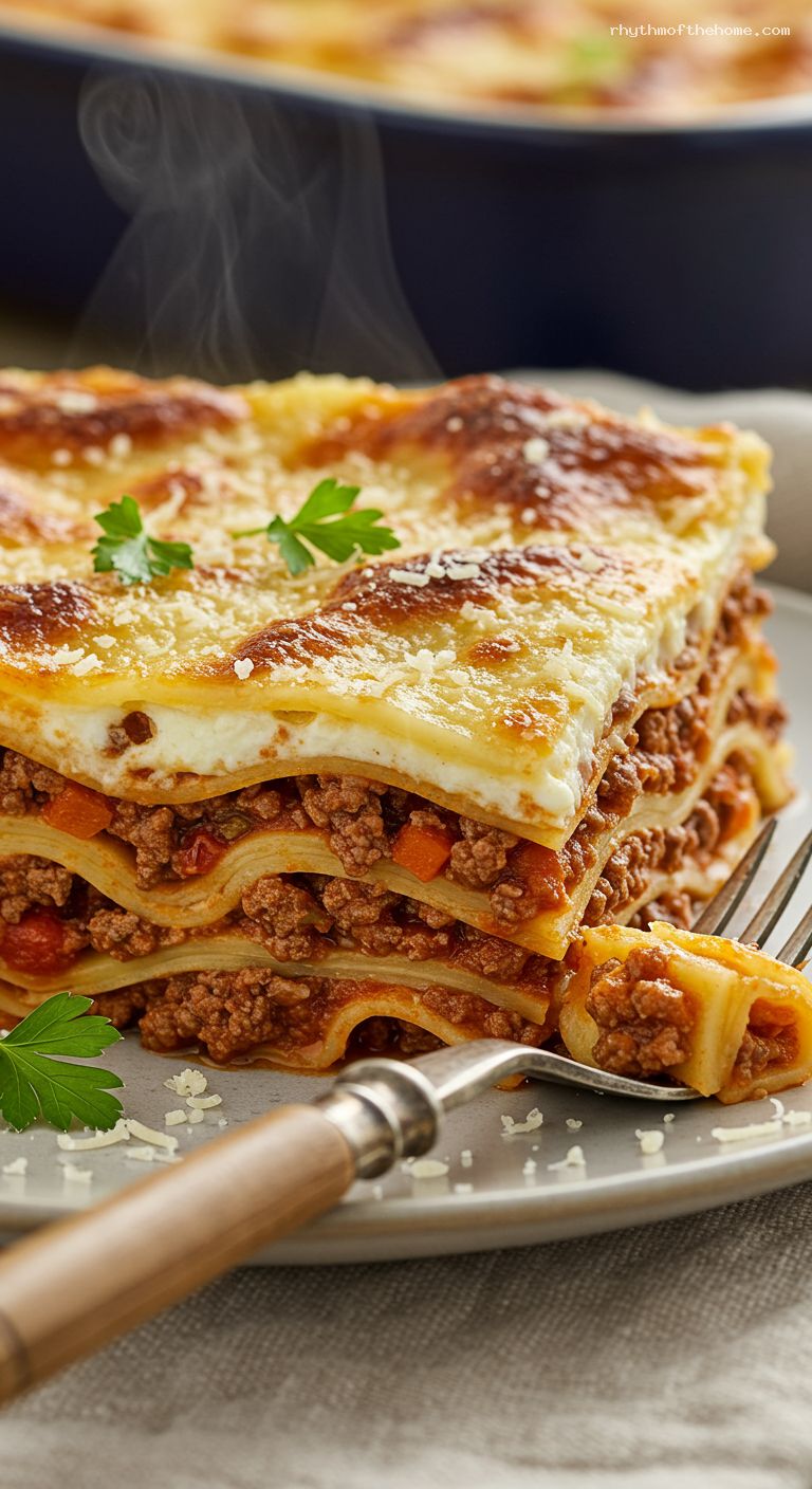 Classic Lasagne alla Bolognese with Bechamel – Closeup