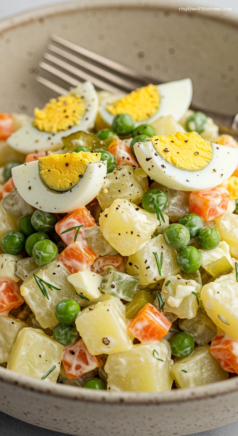 Classic Polish Sałatka Jarzynowa (Vegetable Salad) – Closeup