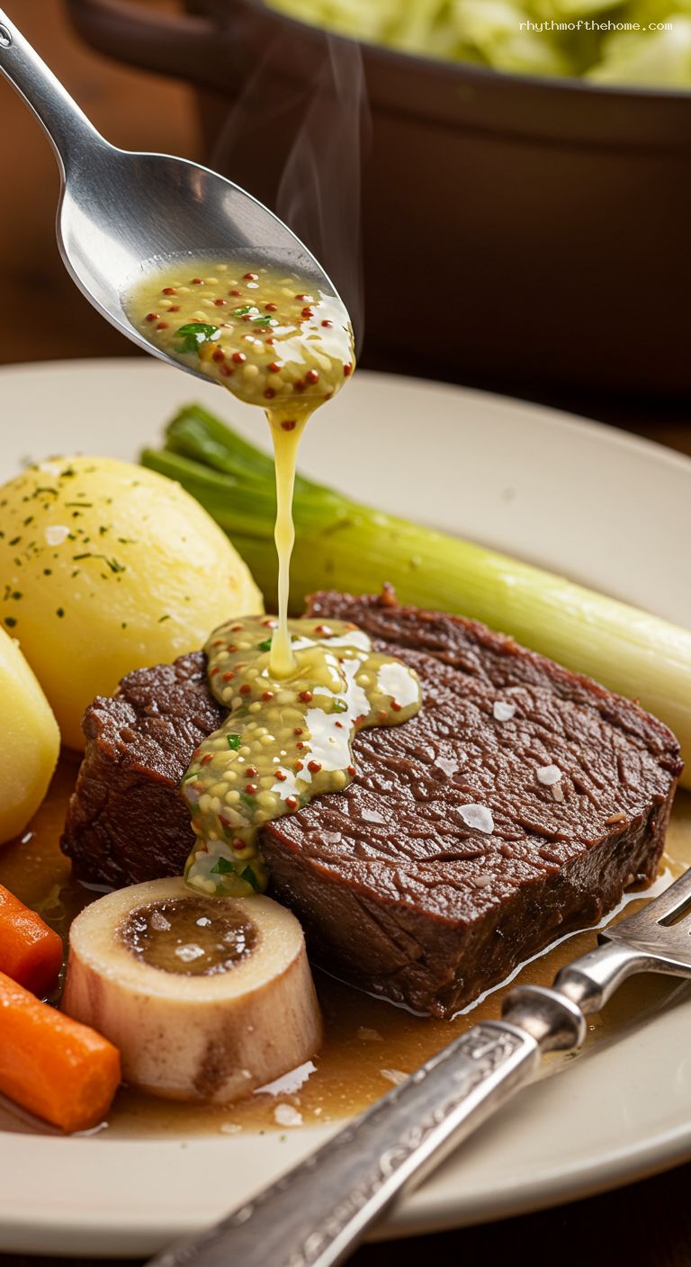 Classic Pot-au-Feu with Mustard Ravigote – Closeup