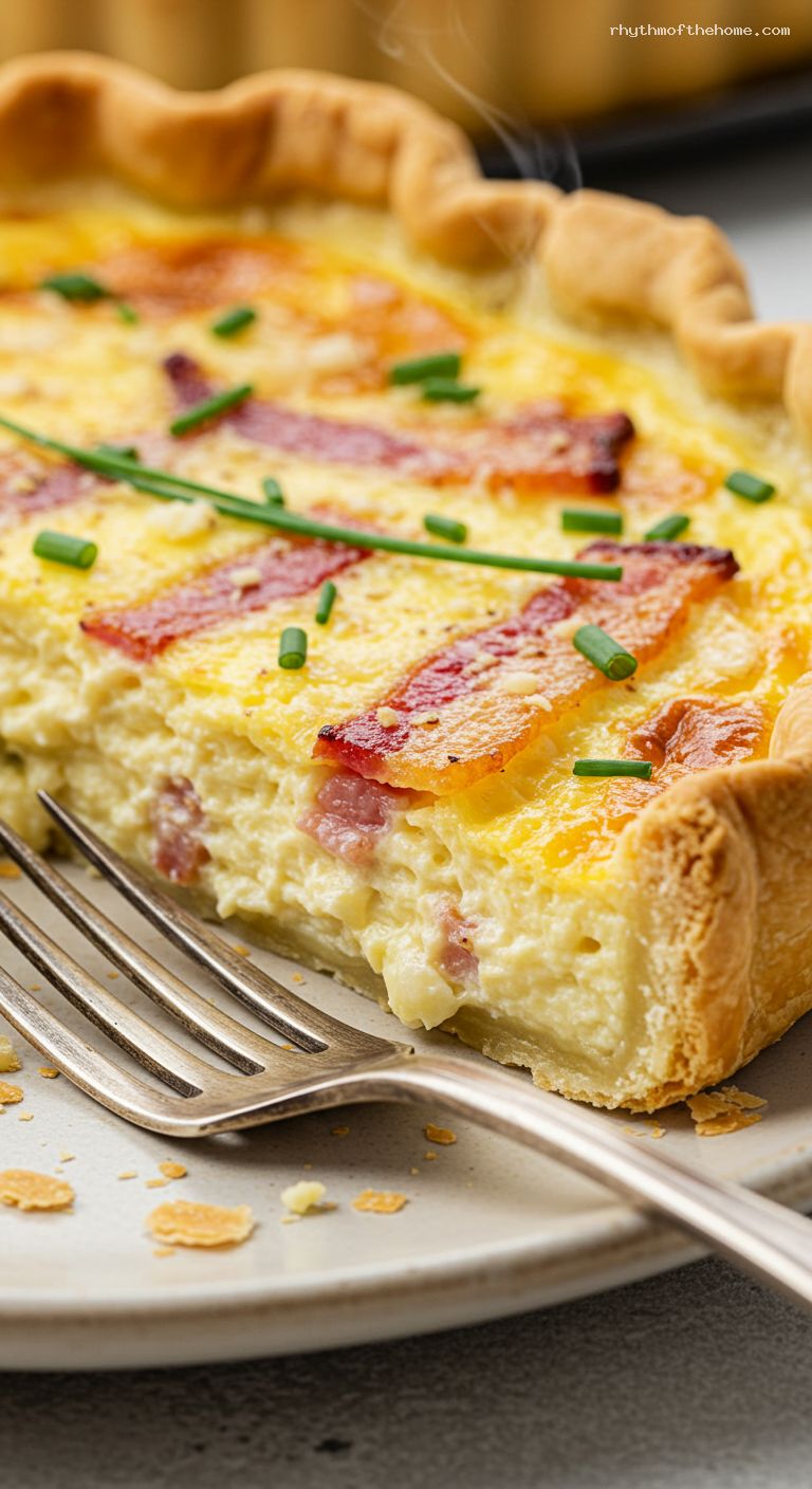 Classic Quiche Lorraine with Bacon and Gruyère – Closeup