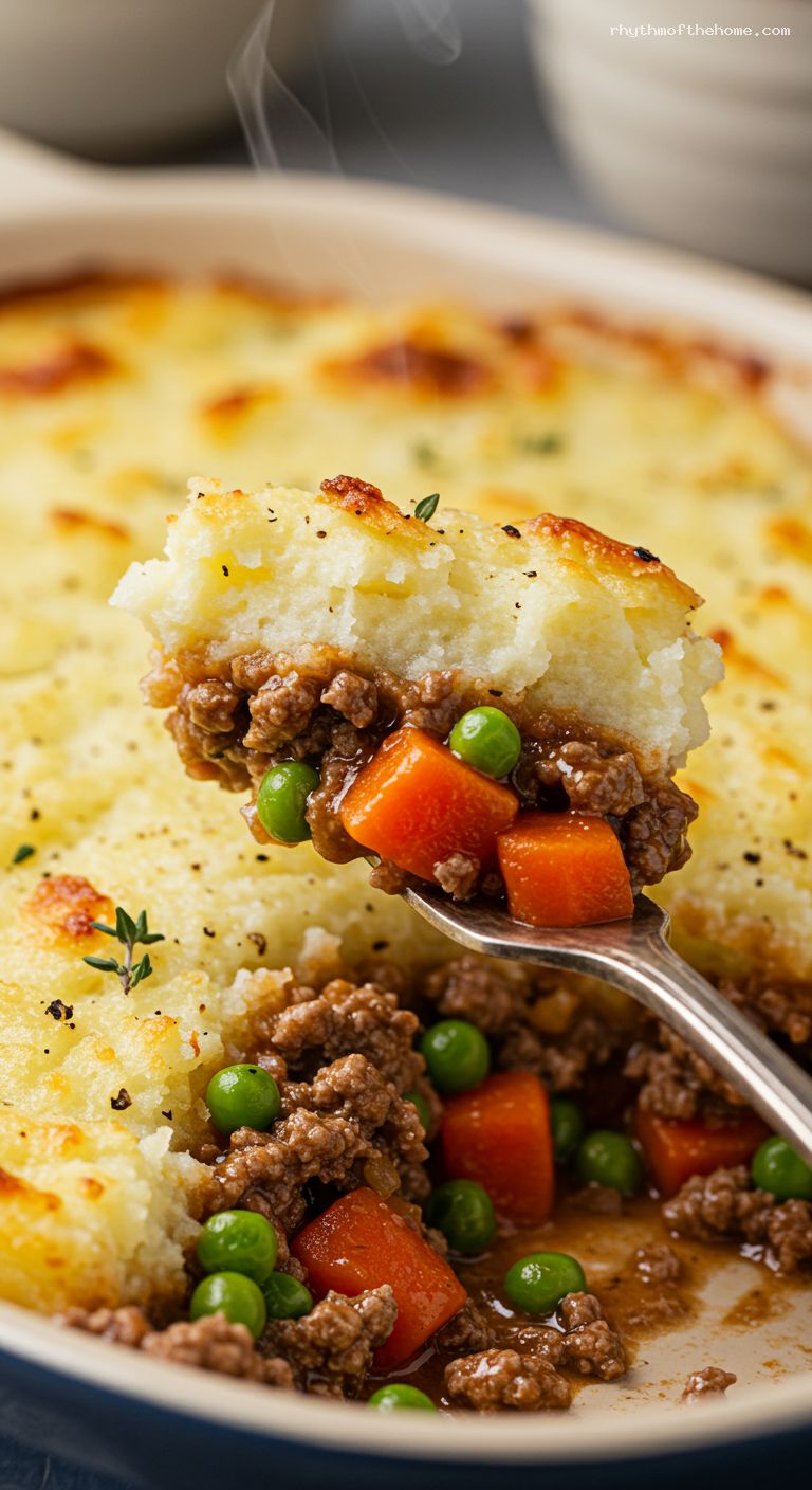 Classic Shepherd’s Pie with Buttery Mashed Potato Crust – Closeup