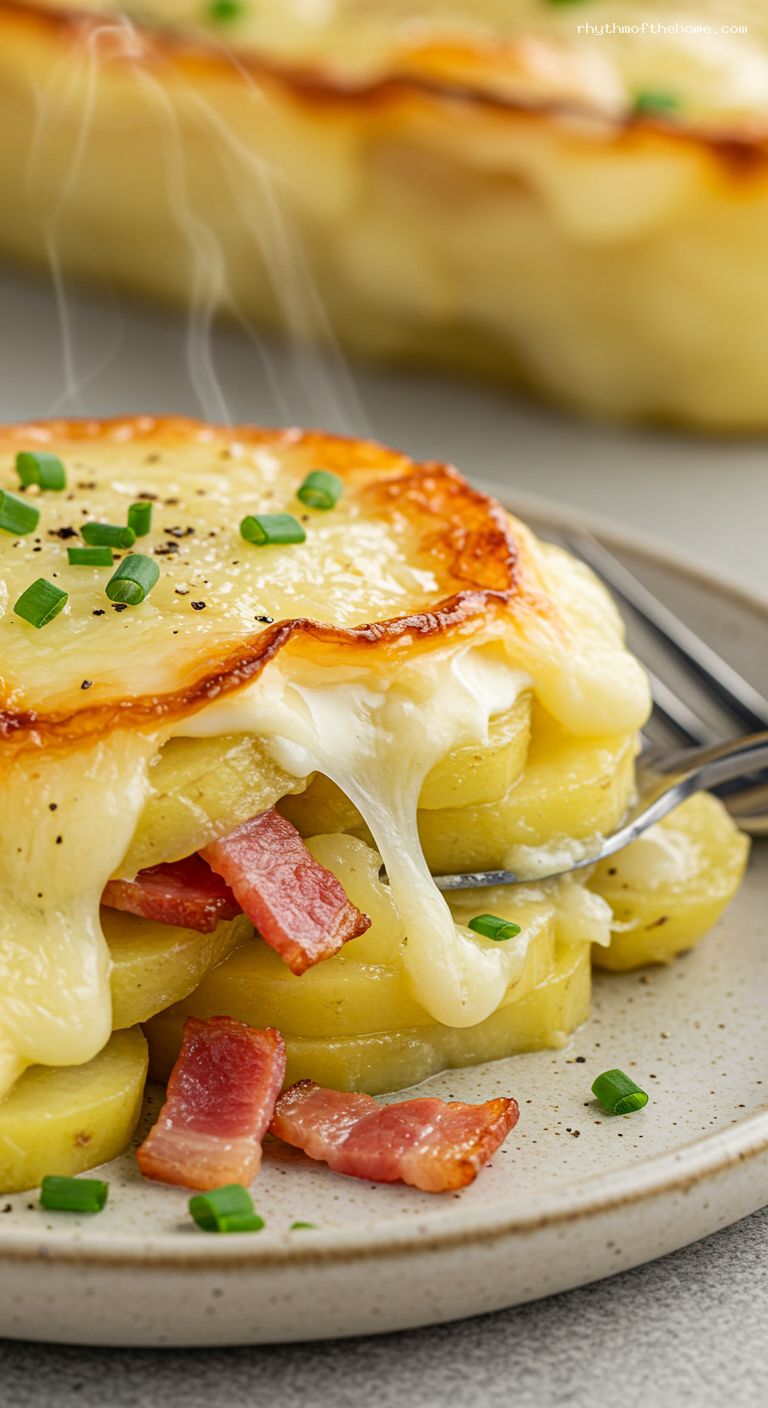 Classic Tartiflette with Potatoes and Reblochon – Closeup