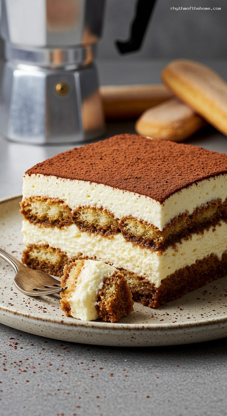 Classic Tiramisu with Espresso-Soaked Ladyfingers – Closeup