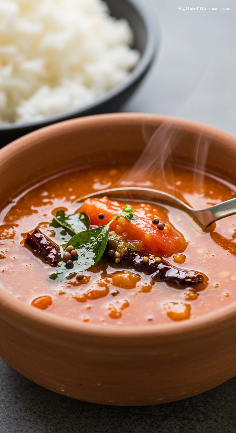 Classic Tomato Rasam with Pepper and Cumin – Closeup