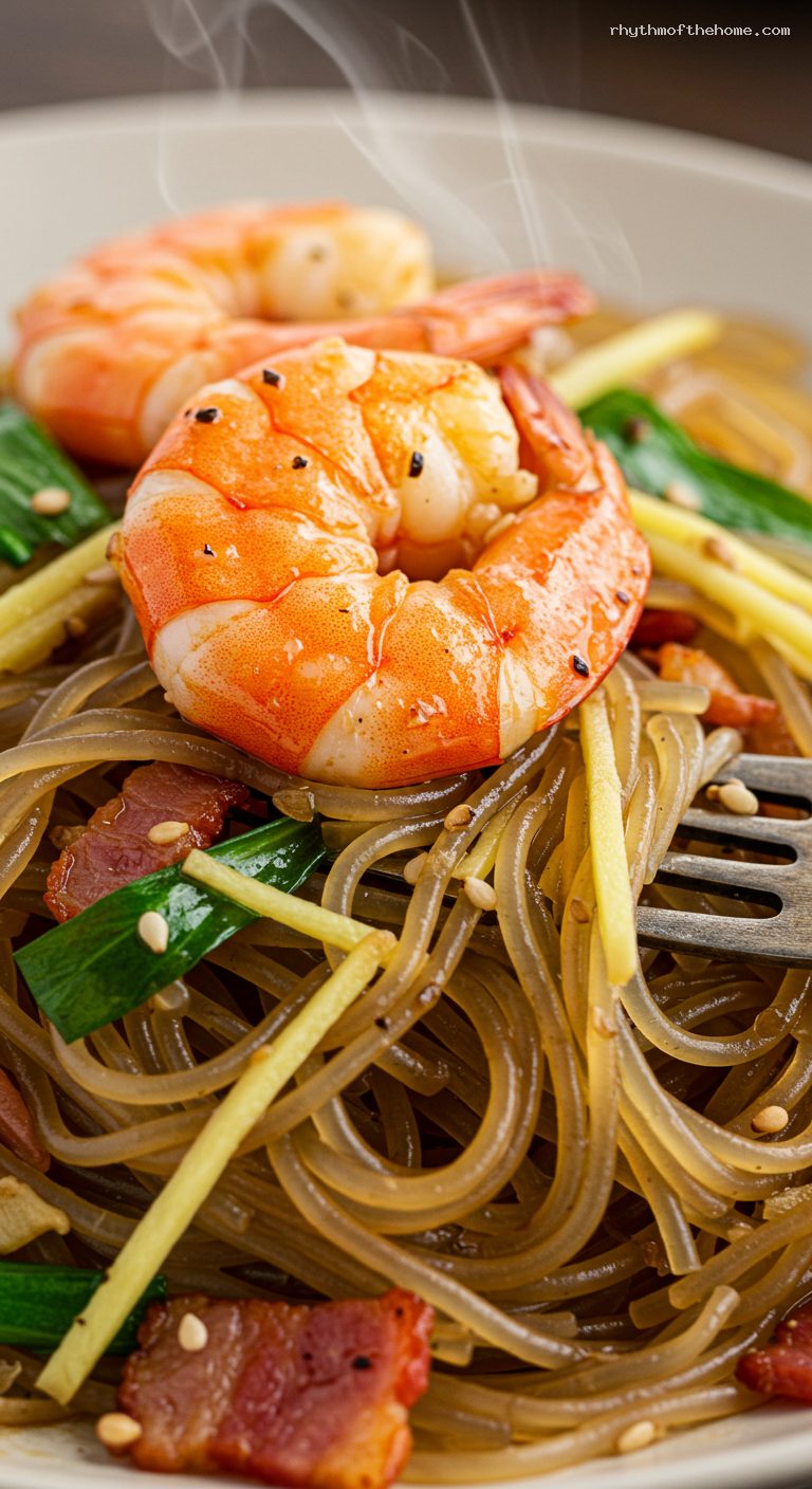 Clay Pot Shrimp With Glass Noodles (Goong Ob Woon Sen) – Closeup