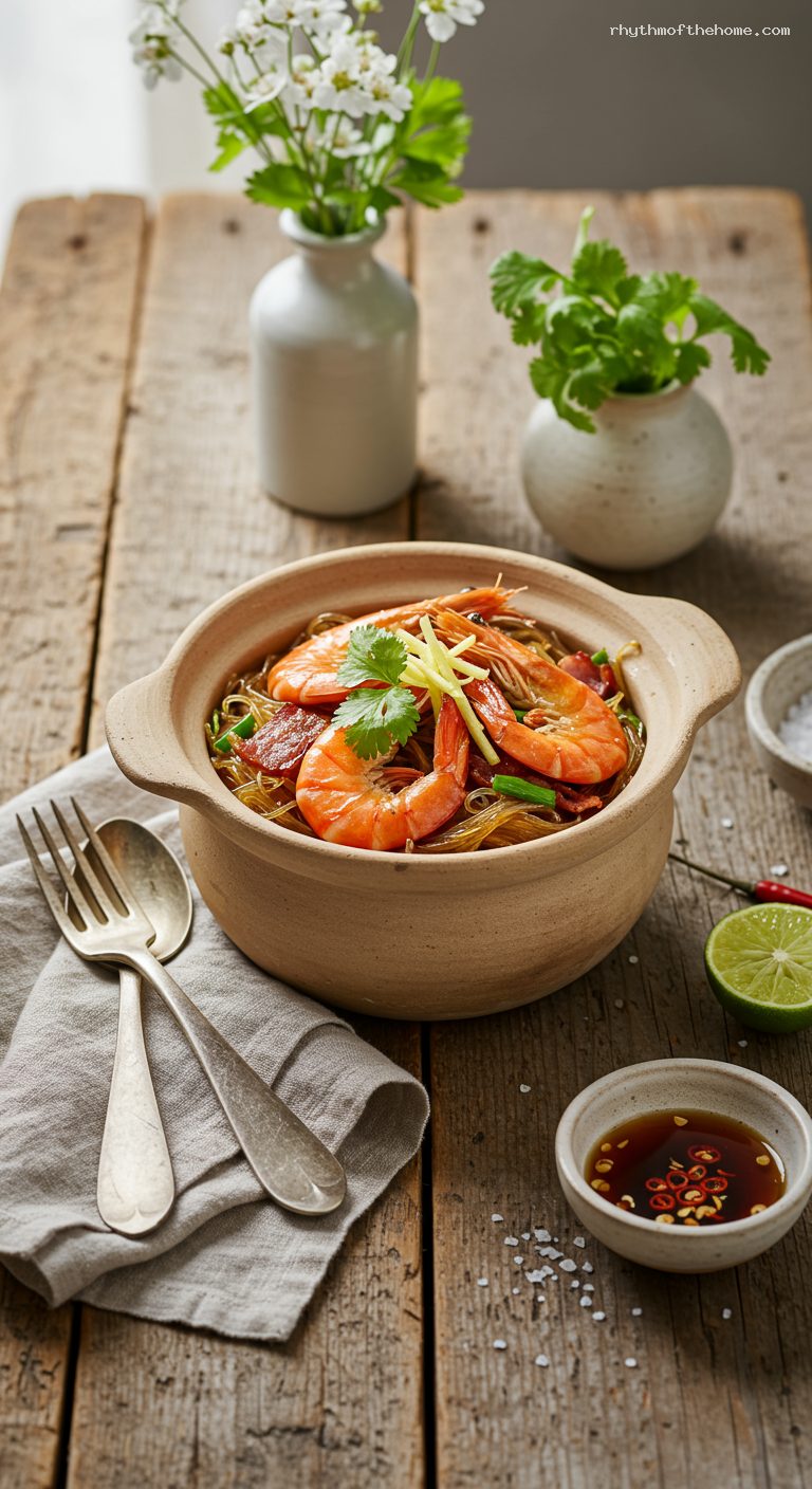Clay Pot Shrimp With Glass Noodles (Goong Ob Woon Sen)
