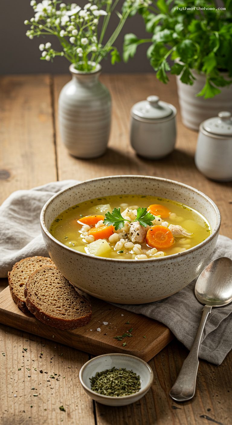 Cozy Krupnik Pearl Barley Soup with Chicken or Pork