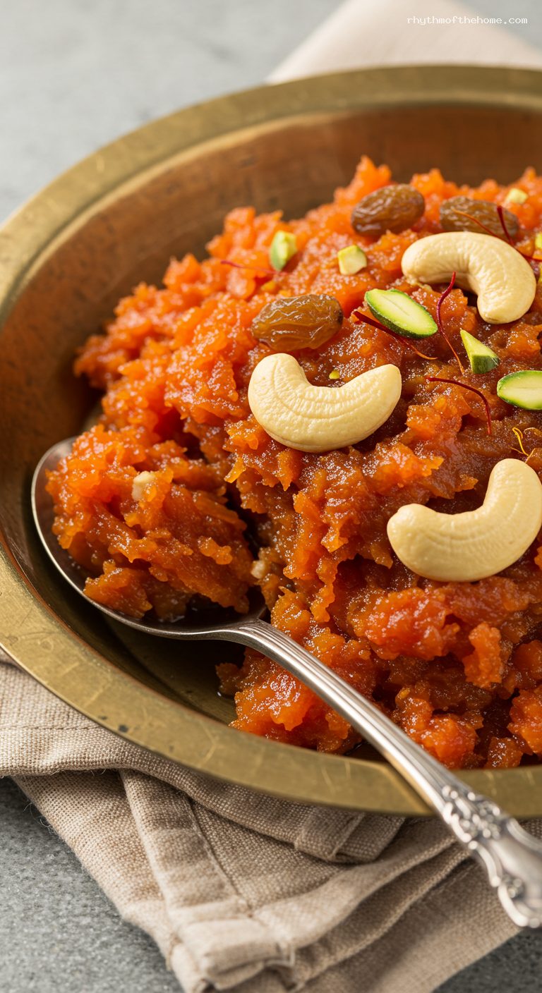 Cozy Winter Gajar Ka Halwa with Khoya and Nuts – Closeup