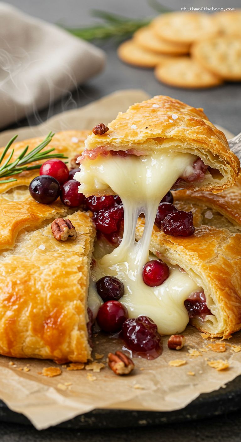 Cranberry Pecan Baked Brie en Croûte – Closeup